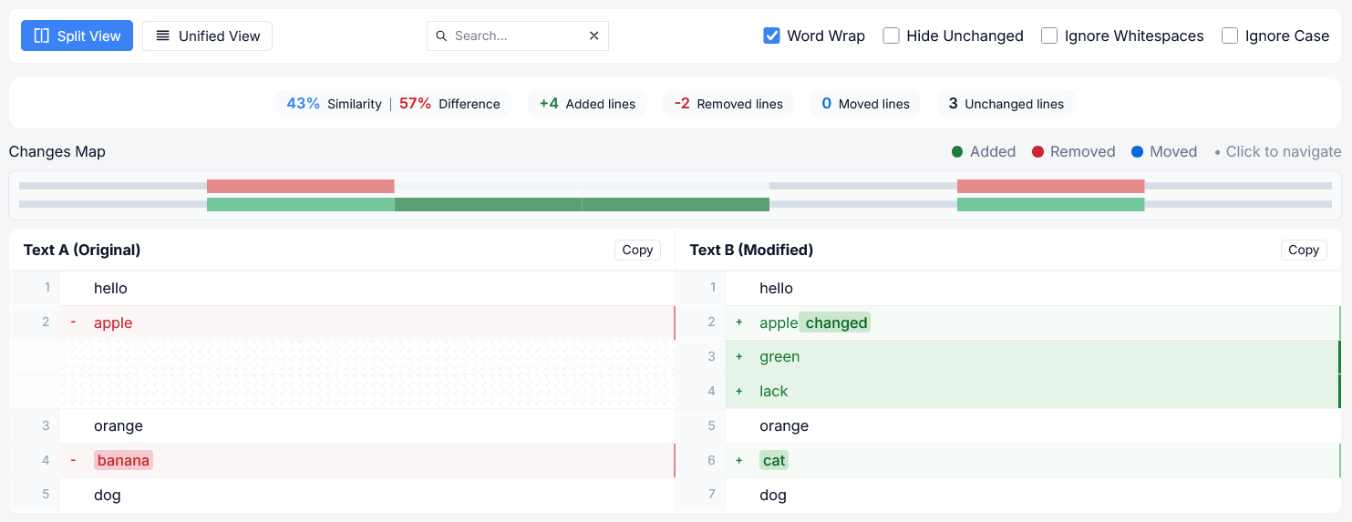 PasteCompare – side-by-side text comparison with highlighted differences